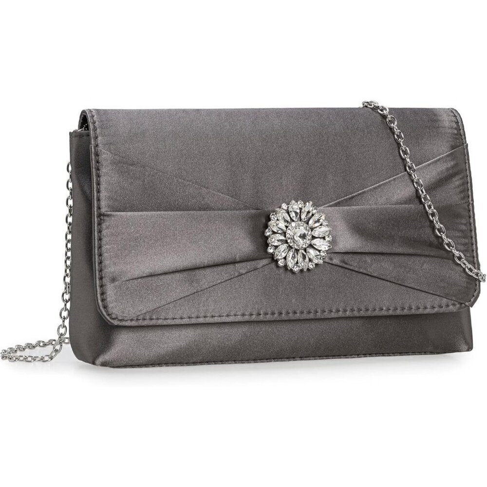 ❤️ Bag For Women  Pleated Flap Satin Formal Purse Brooch Embellished Clutch